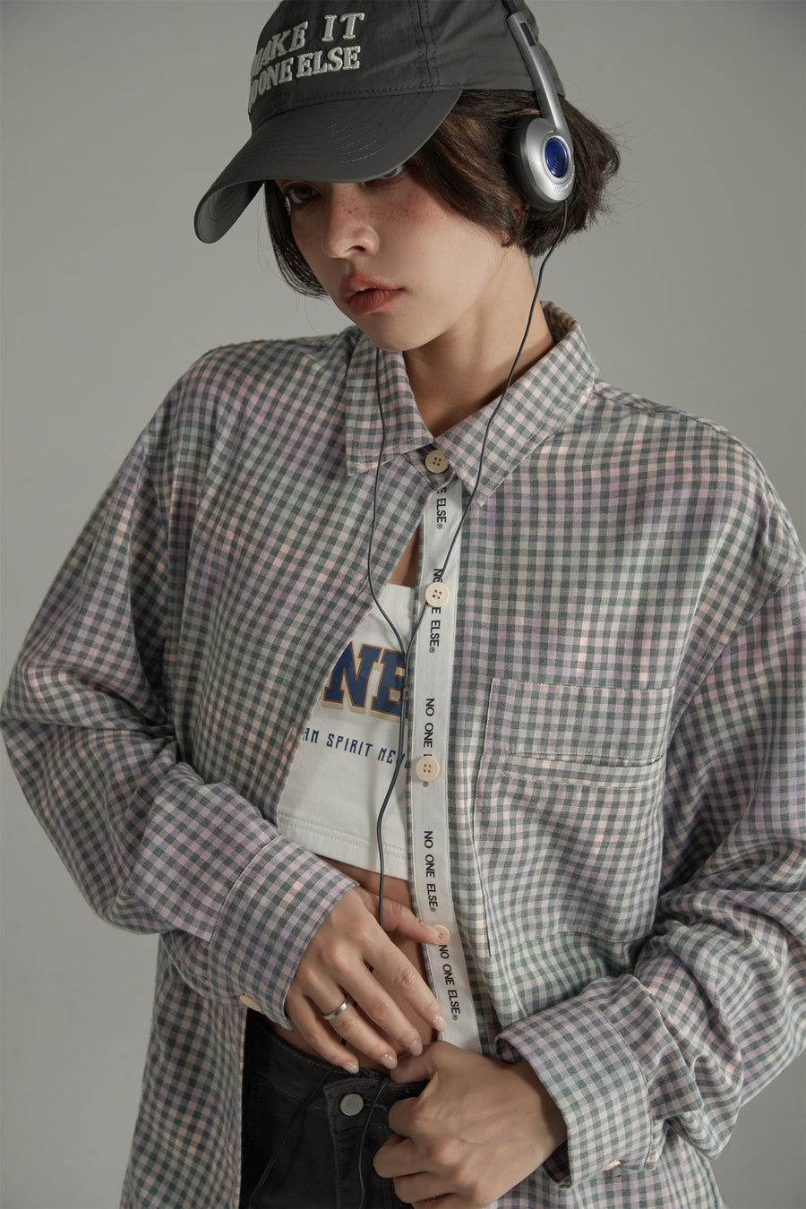 CHUU Gradient Vintage Check Long Sleeve Shirt