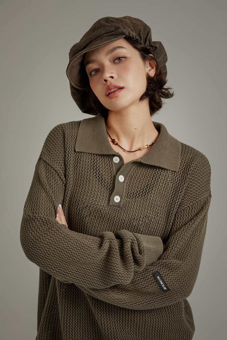 CHUU Polo Neck Loose Knit Sweater