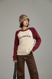 Logo Raglan Color Combination Knit Sweater