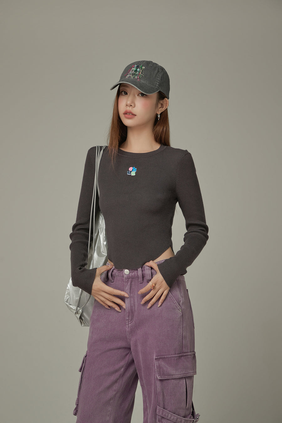 CHUU Color Ribbed Slim Knit Top