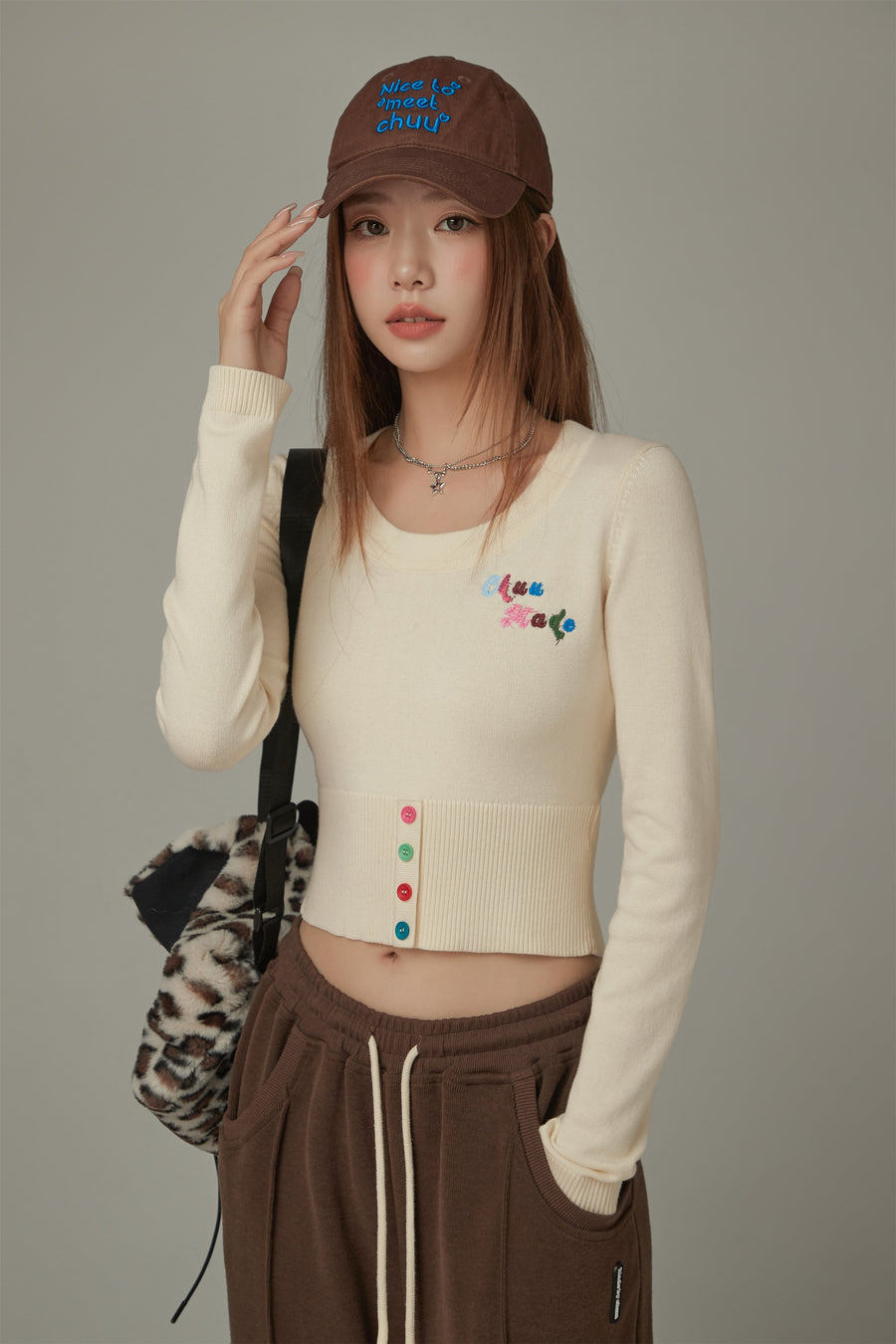 CHUU Rainbow Button Knit Color Sweater