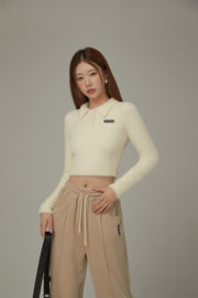 Polo Neck Crop Knit Top