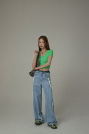 Cotton Denim Straight Pants