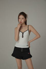 Color Shirred Keyhole Sleeveless Top