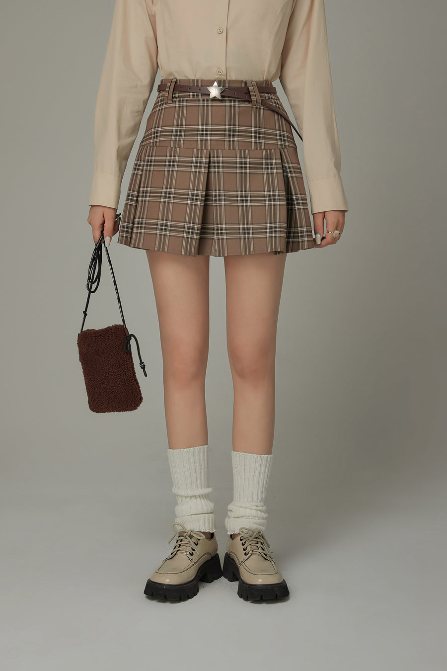 CHUU Check Pleated Preppy Mini Skirt