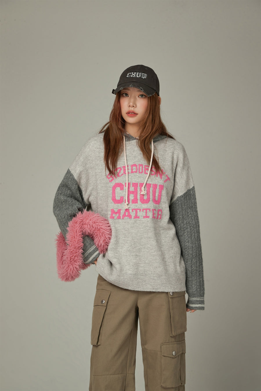 CHUU Color Combination Hood Knit Sweater