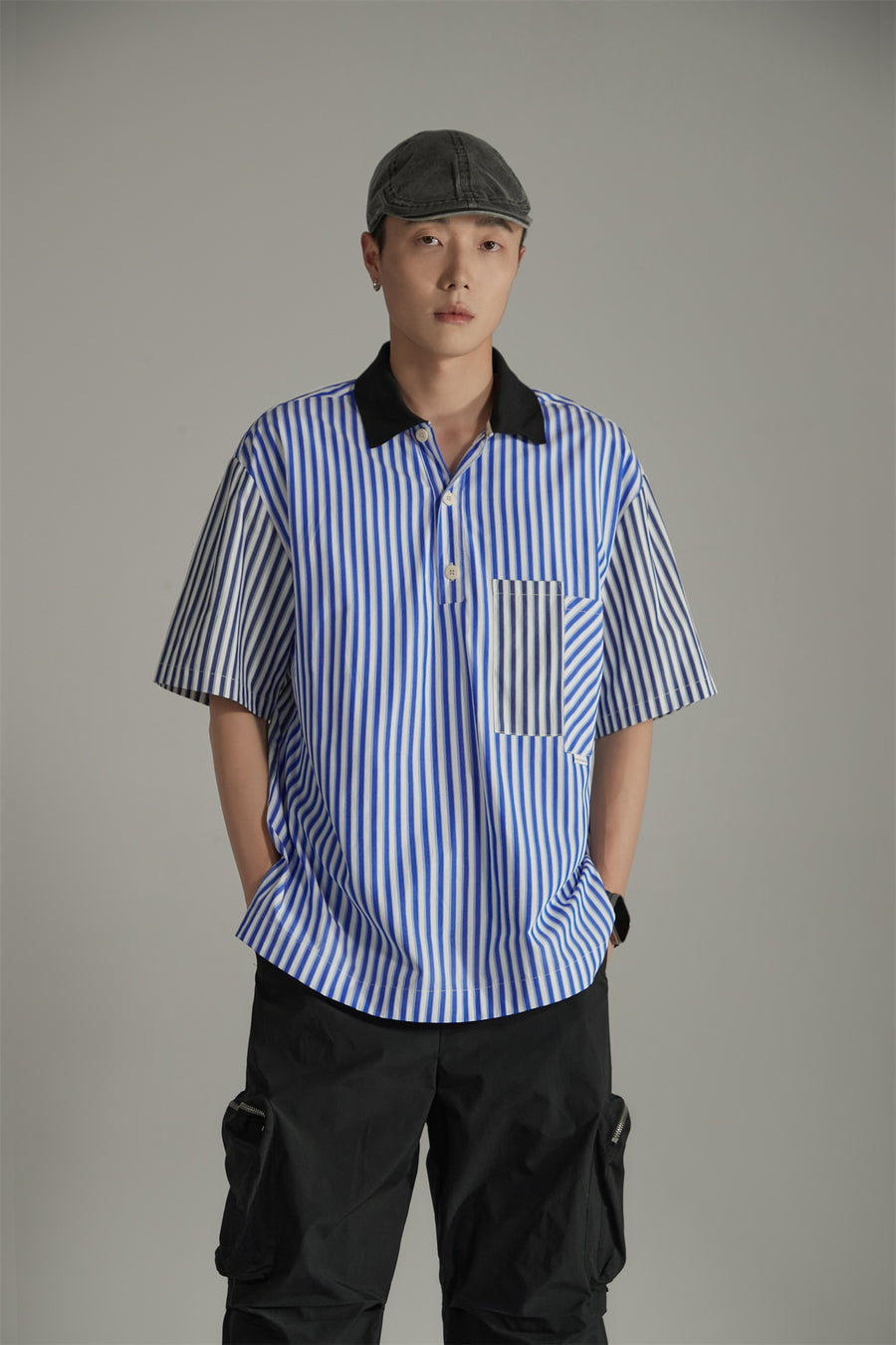 CHUU Daily Two Toned Ribbed Stripe Shirt