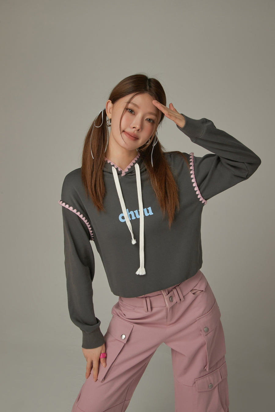 CHUU Logo Lined String Hoodie