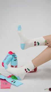 Color Two Toned Cherry High Socks