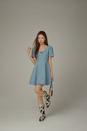 Puff Sleeve Denim Mini Dress