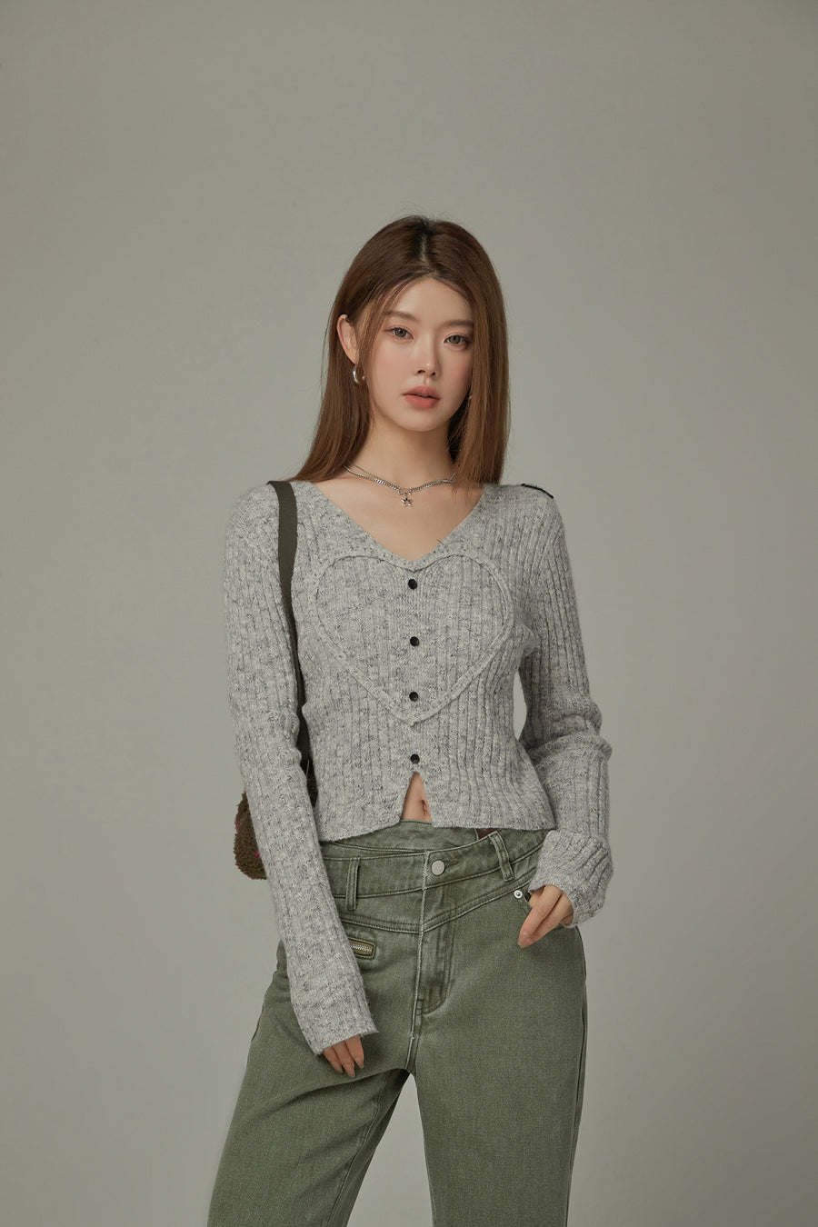 CHUU Heart Ribbed Knit Top