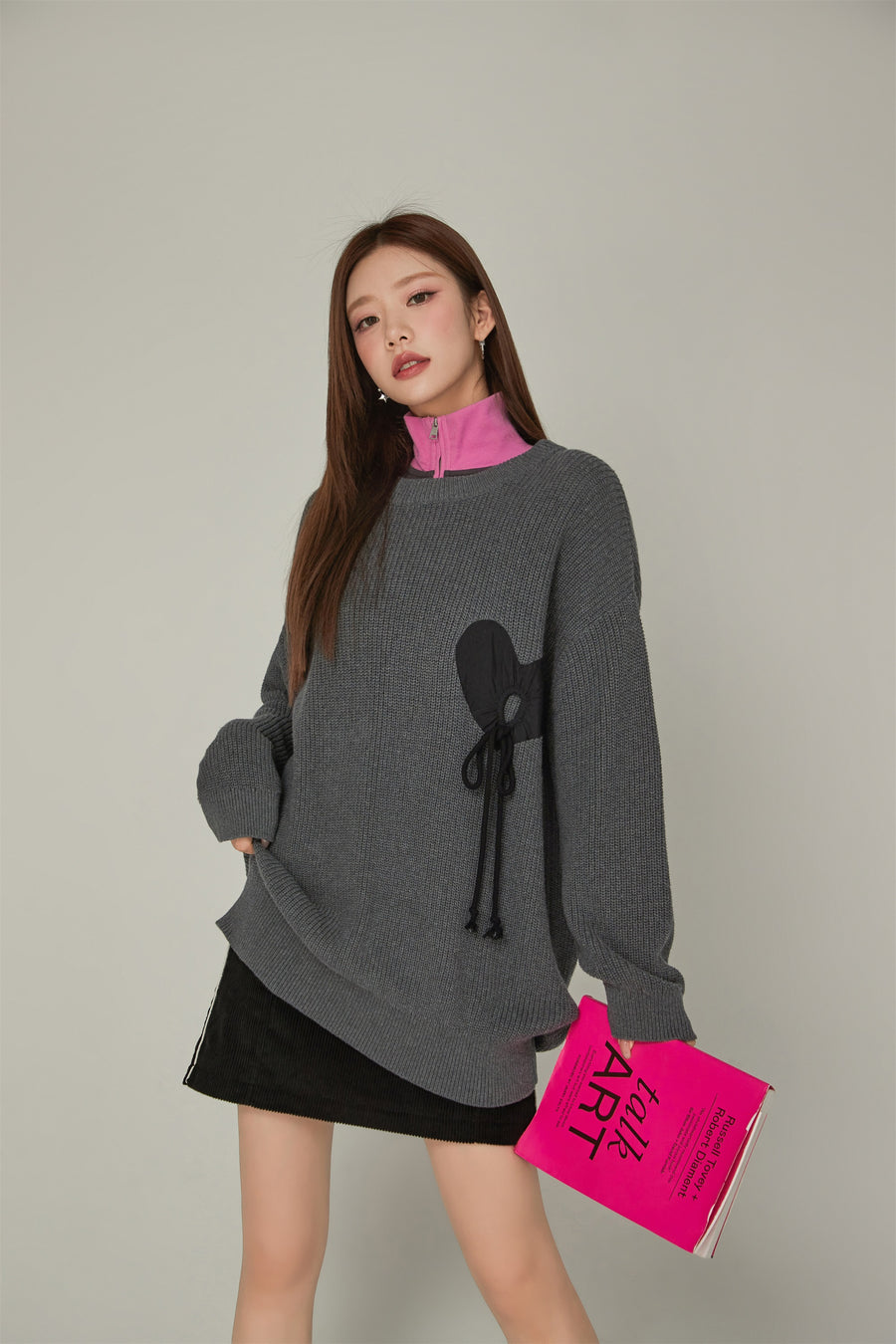 CHUU Heart String Loose Fit Knit Sweater