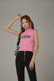 Size Doesnt Matter High Neck Logo Sleeveless Top