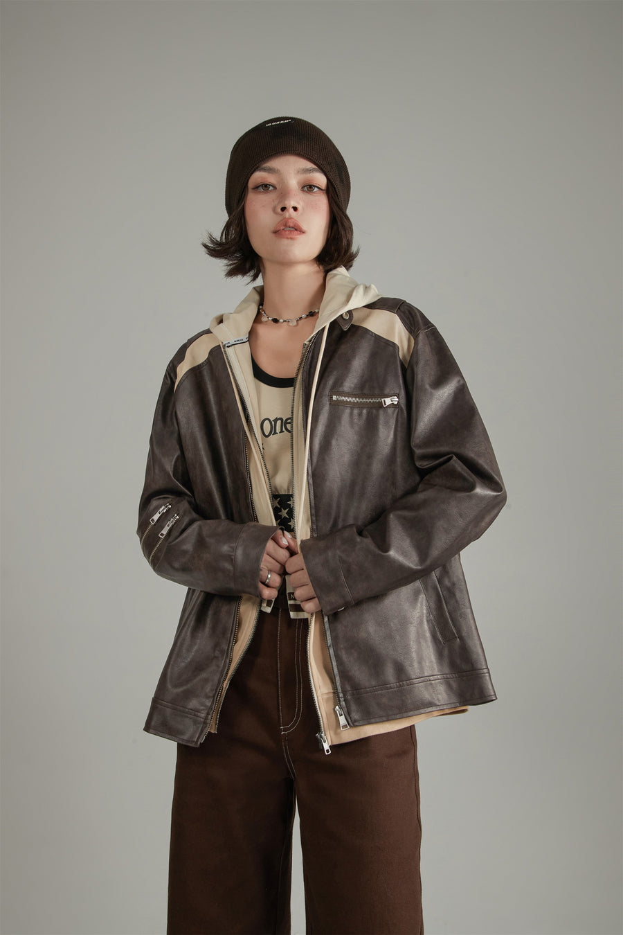 CHUU Boxy Leather Jacket