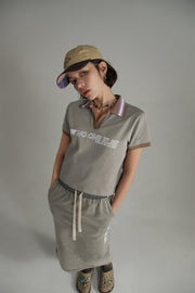 Open Collar Color Logo Sporty T-Shirt