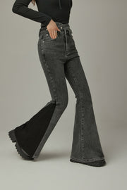 Criss Cross Belt Two Toned Bootcut Denim Pants