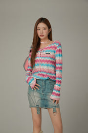 Ribbon Color Wave Long Sleeve Top