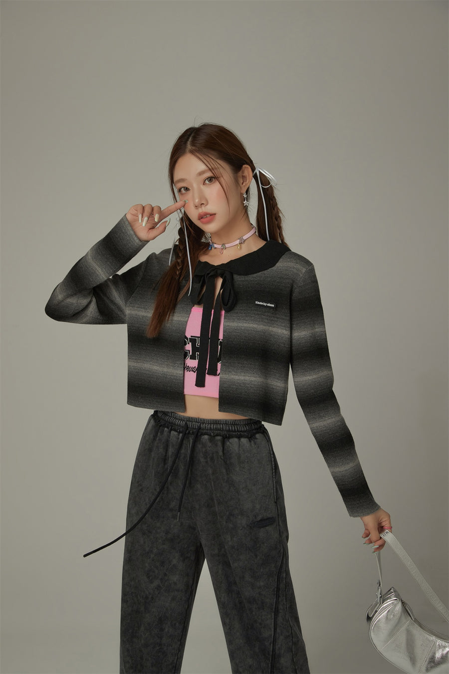 CHUU Color Combination Ribbon Cardigan