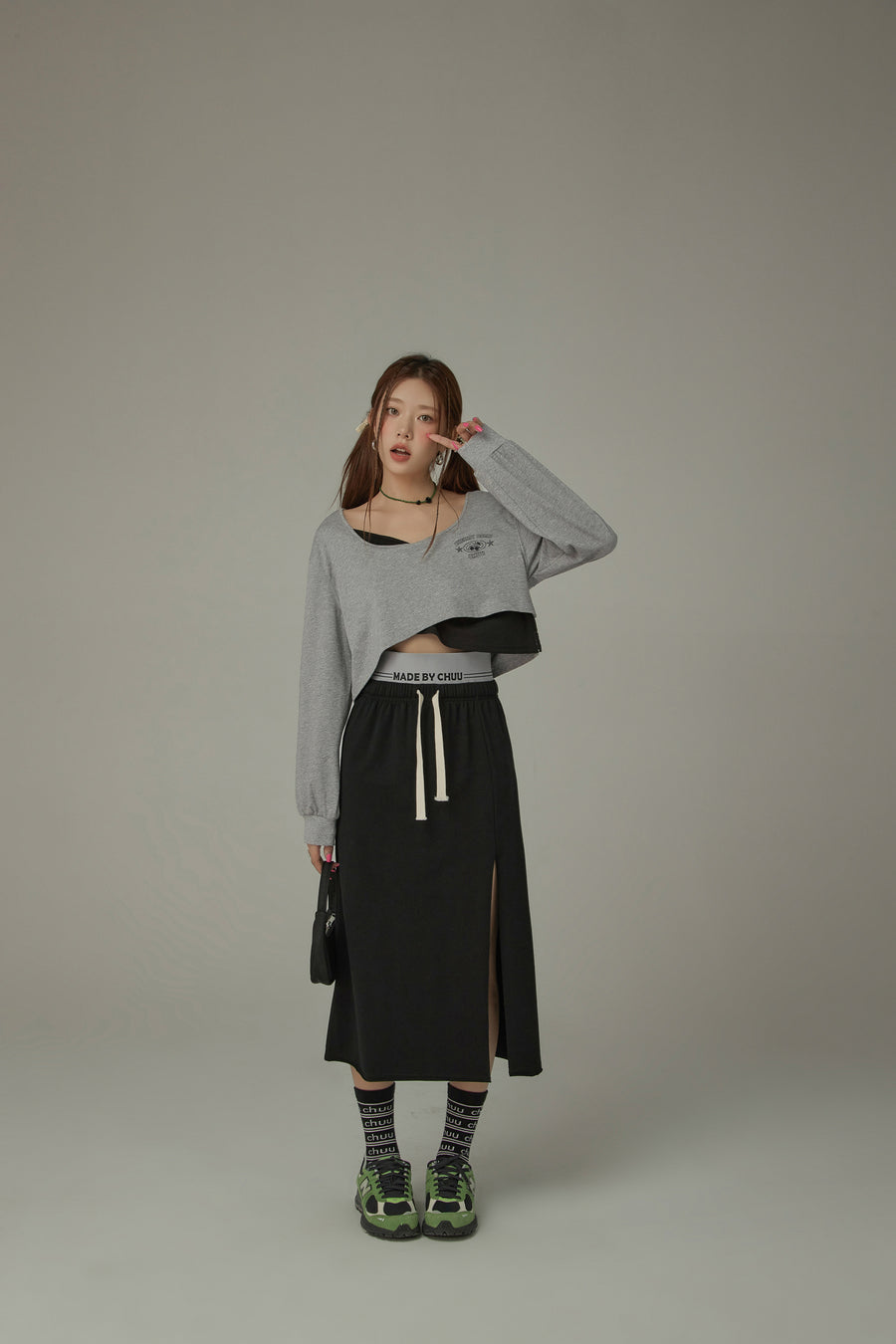 CHUU Slit Casual Sporty Long Skirt