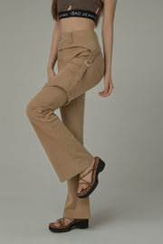 Double Button High Waisted Flared Semi-Bootcut Pants