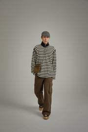 High Neck Half Zip Stripe Sweater