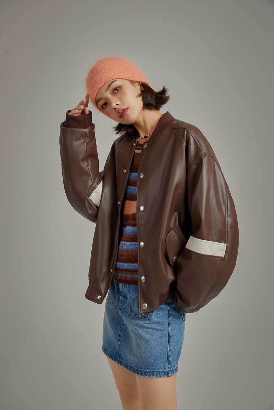 CHUU Color Varsity Leather Jacket