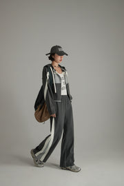 Elastic Waist Wide Casual Sporty Pants