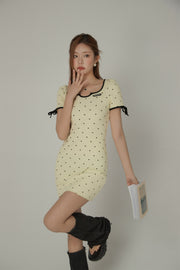 Heart Dot Patten Ribbon Sleeves Mini Dress