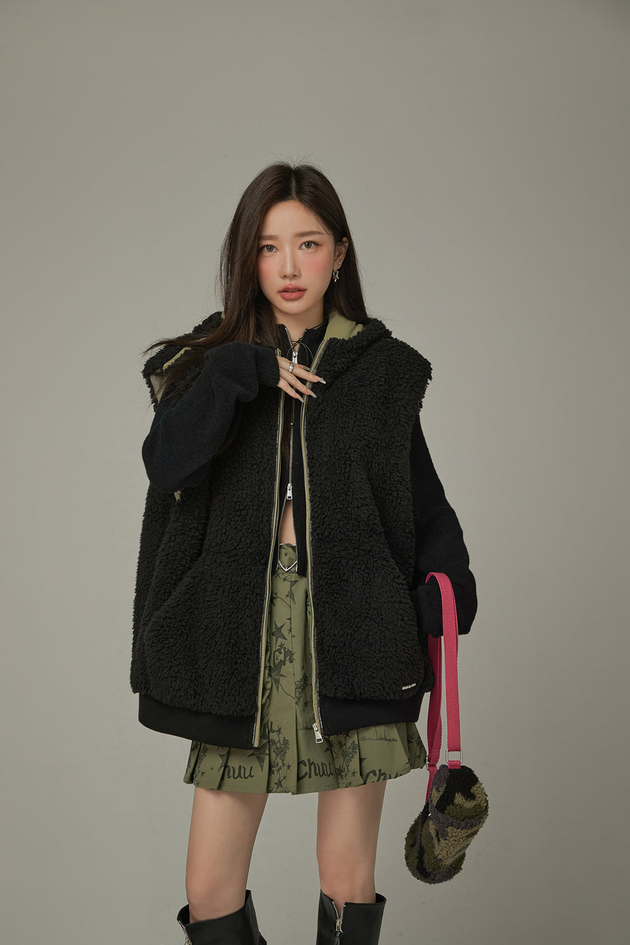 CHUU Fleece Vest Hooded Jacket