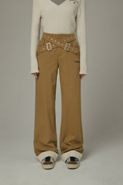 Criss Cross Belt Roll-Up Wide Pants