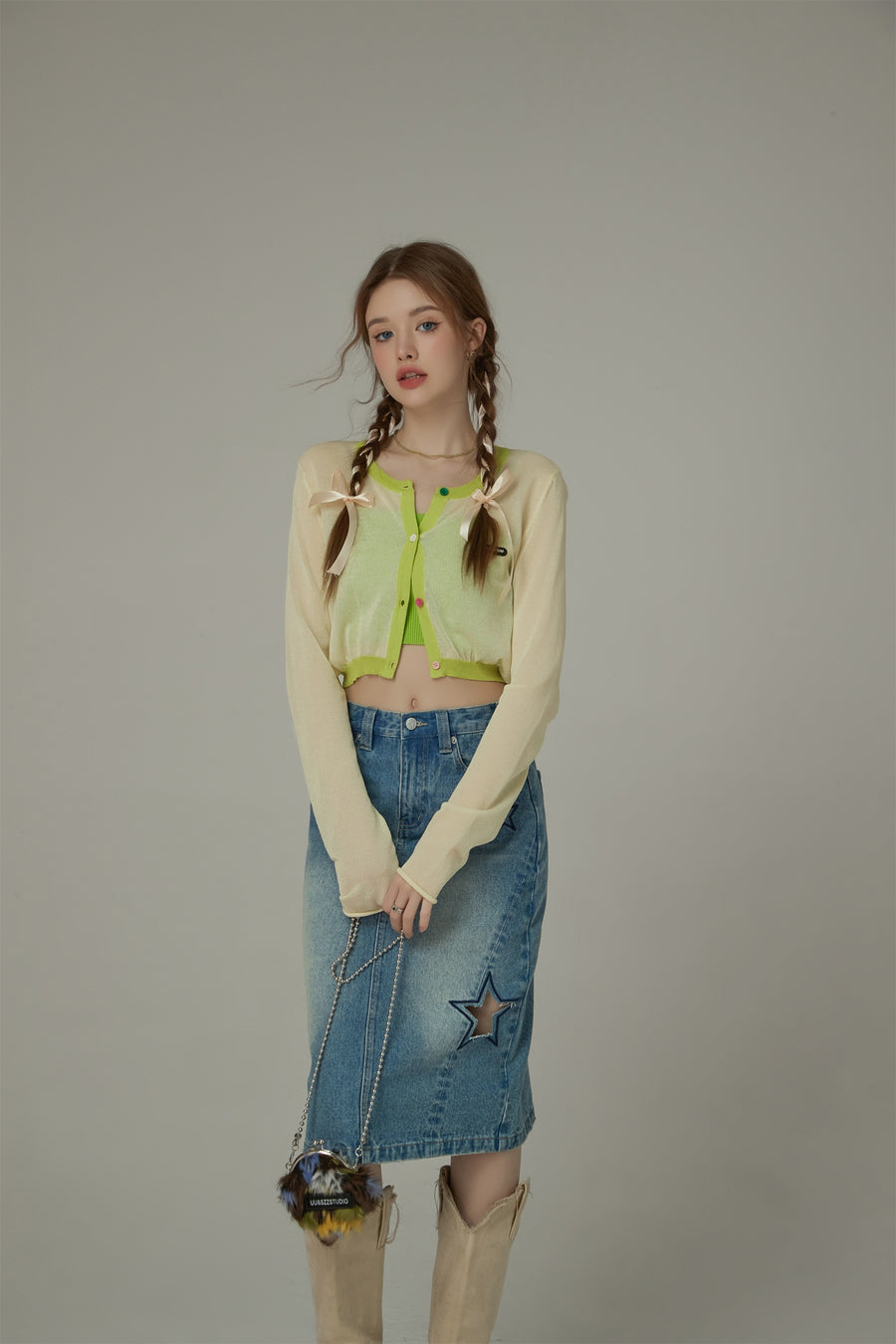 CHUU Colorblocked Rainbow Buttons Knit Long Sleeve Cardigan