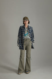 String Shirring Bootcut Cargo Style Pants