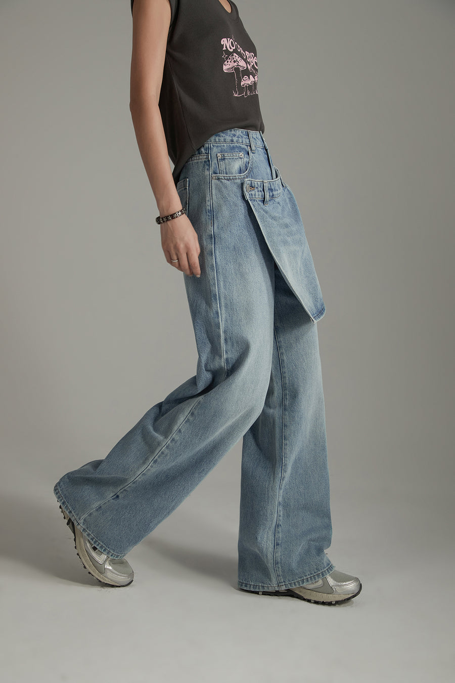 CHUU Layered False Skirt Wide Denim Jeans