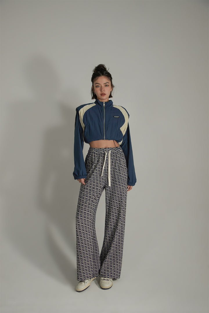 Letter Fully Printed Wide Leg Casual Pants