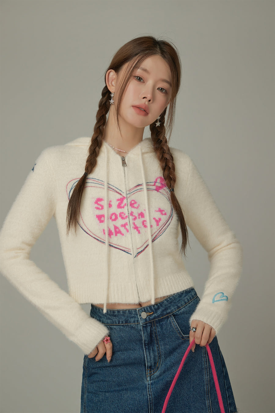 CHUU Heart Hooded Zip-Up Cardigan