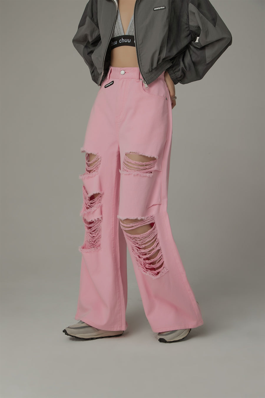 CHUU Distressed Wide Color Loosefit Denim Pants