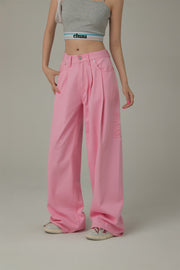 Logo Long Wide Baggy Color Pants