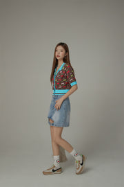 Cherry Argyle Colored Short Sleeve Knit Cardigan