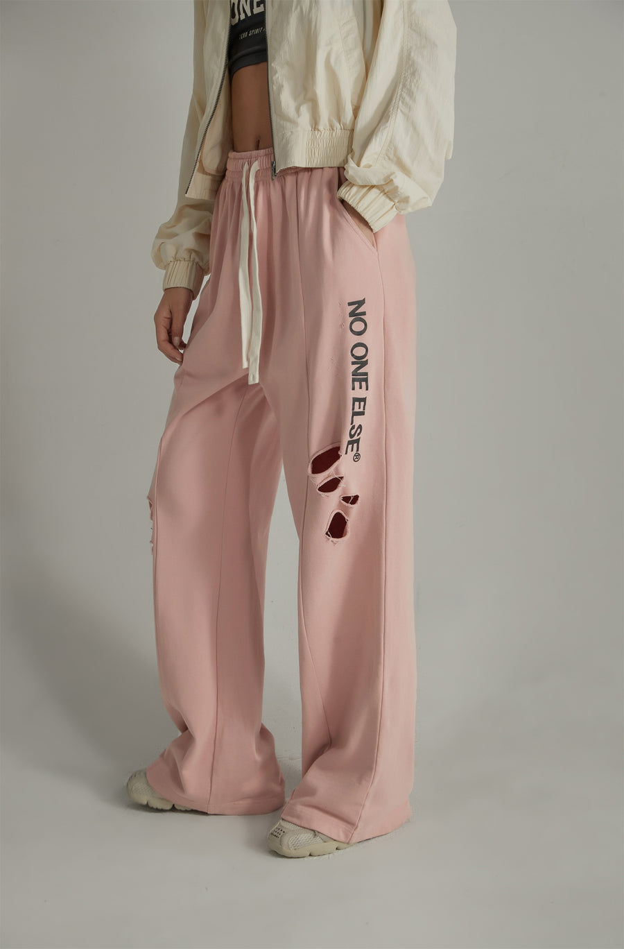 CHUU Banded Wide Leg Distressed Slit Pants