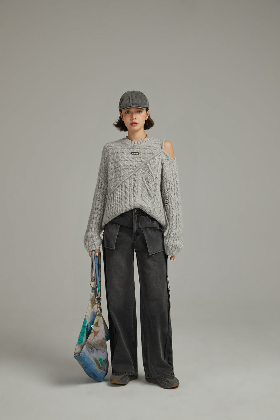 CHUU One Shoulder Twist Knit Sweater