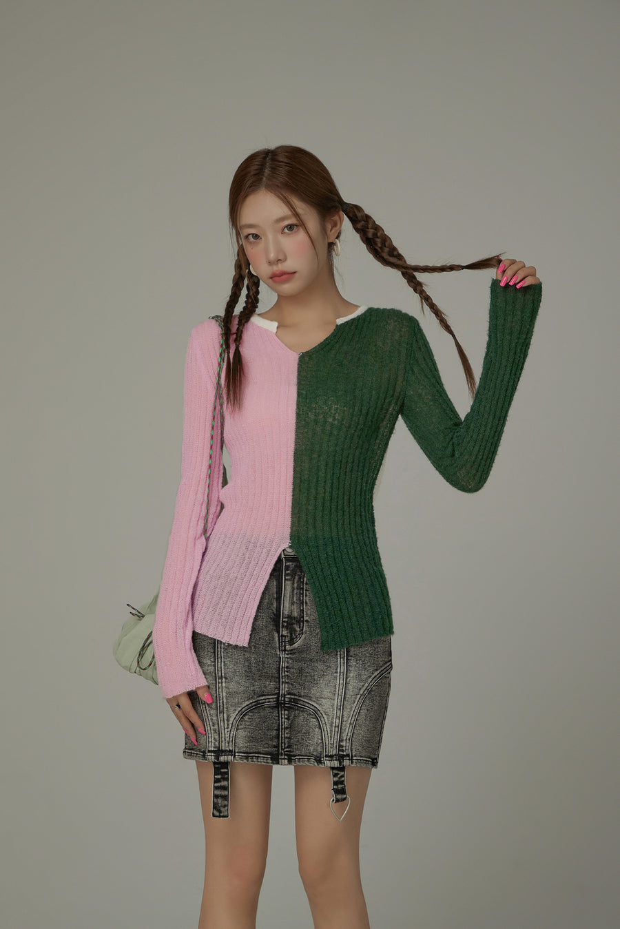 CHUU Bicolor Block Long Sleeves Knit Sweater