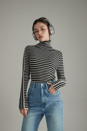 Striped High Neck Knit Top