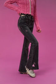 Waist Slit Star Bootcut Denim Jeans