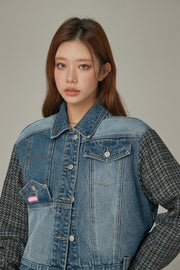 Tweed Sleeves Pocket Denim Jacket