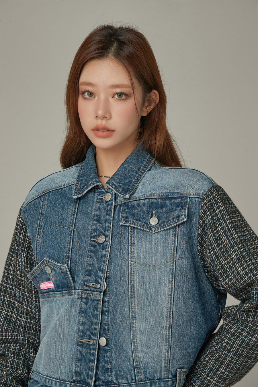 CHUU Tweed Sleeves Pocket Denim Jacket