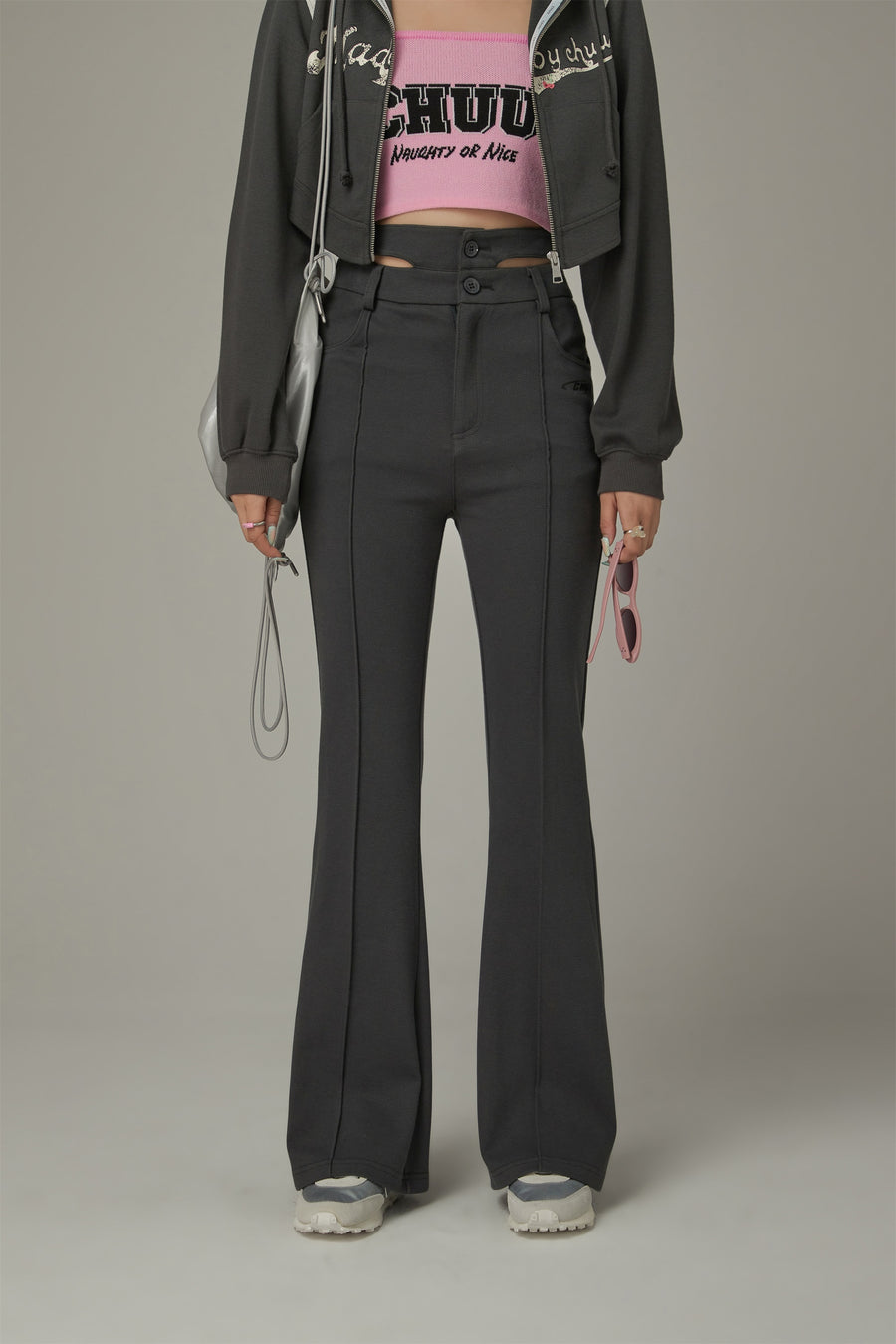 CHUU Slit Semi Bootcut Pants