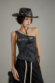 Aesthetic Inspiration One Shoulder Fringe Sleeveless Shirt