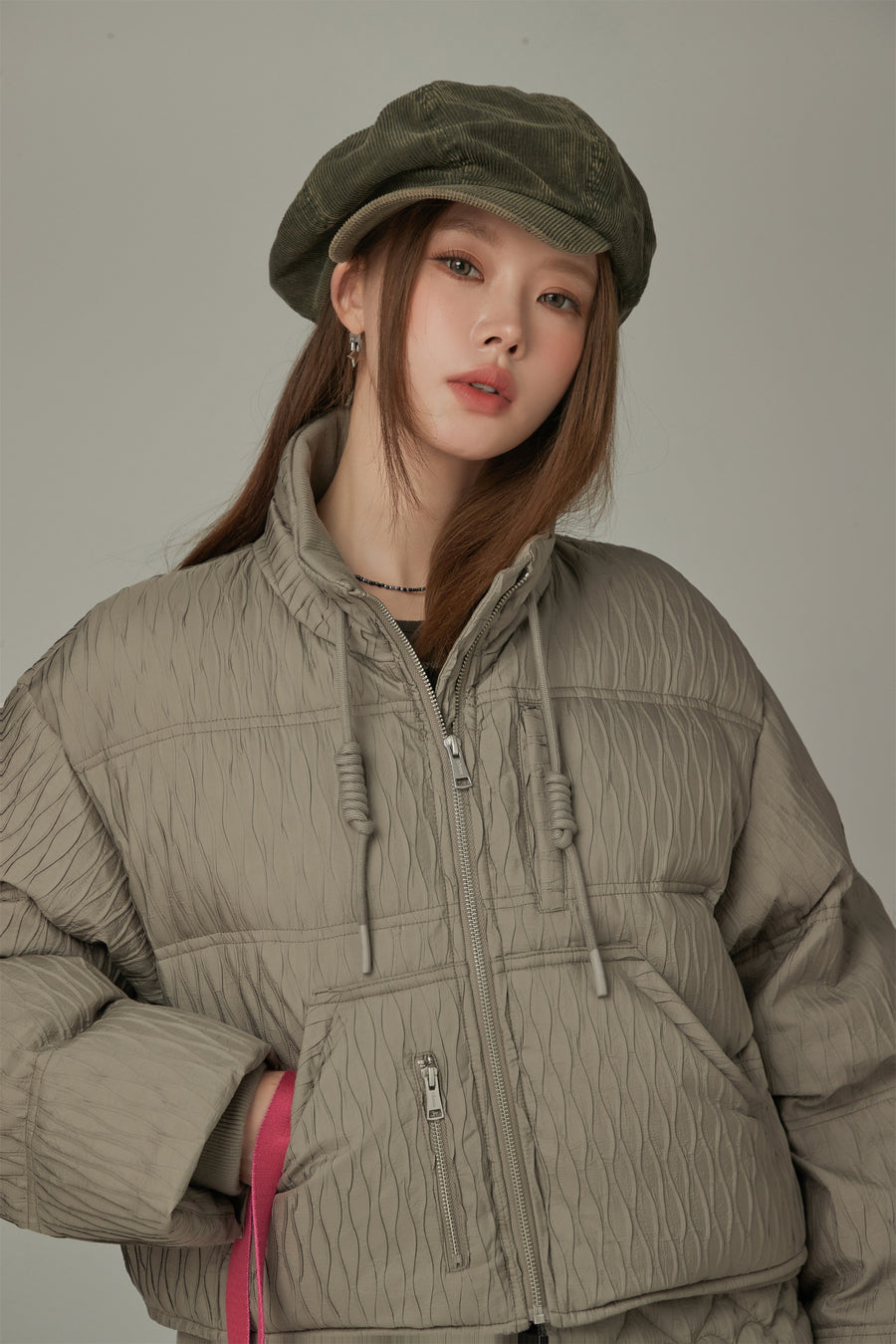 CHUU Pattern Oversized Layered Padded Jacket