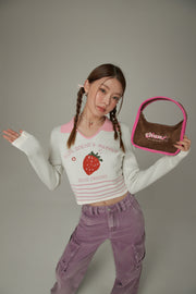 Strawberry Crop Knit Top