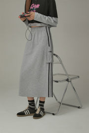 Side Line Pocket Logo Sporty Long Sweat Skirt